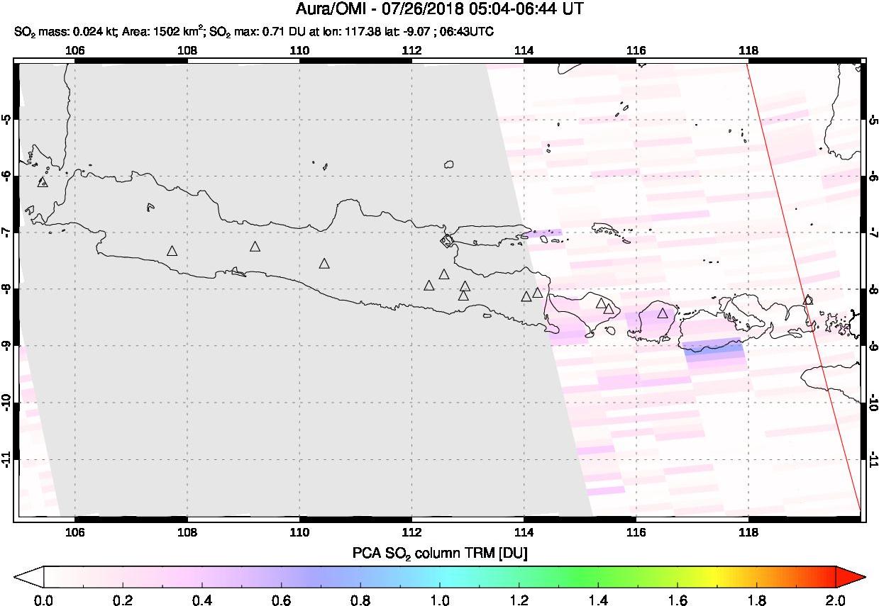 A sulfur dioxide image over Java, Indonesia on Jul 26, 2018.