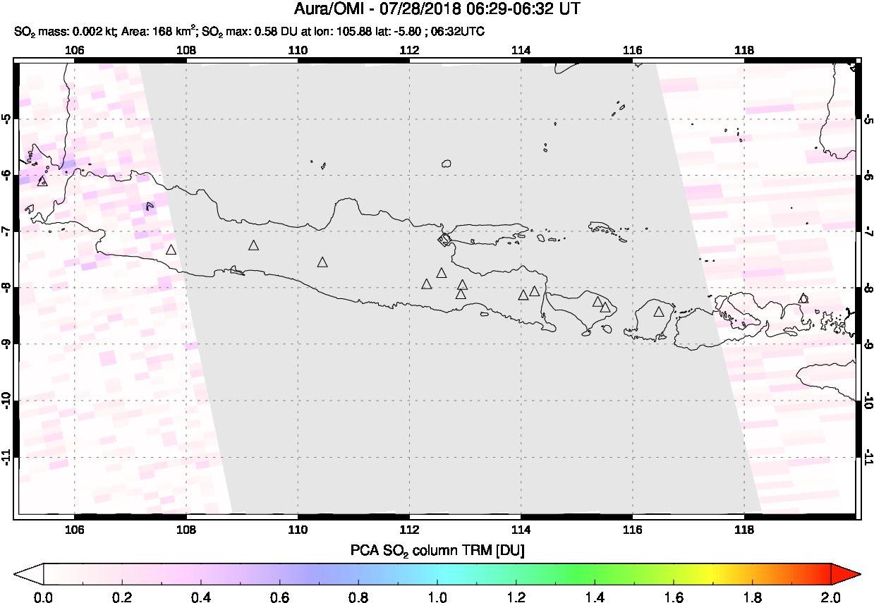 A sulfur dioxide image over Java, Indonesia on Jul 28, 2018.