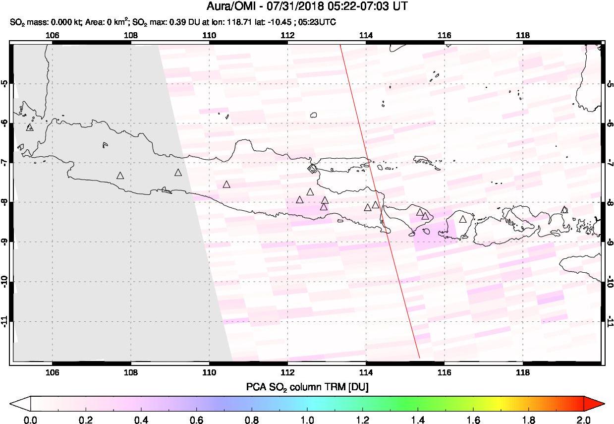 A sulfur dioxide image over Java, Indonesia on Jul 31, 2018.