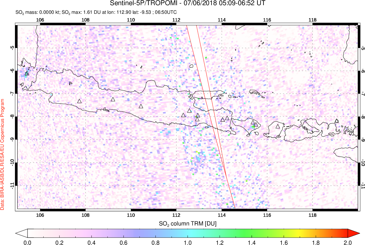 A sulfur dioxide image over Java, Indonesia on Jul 06, 2018.