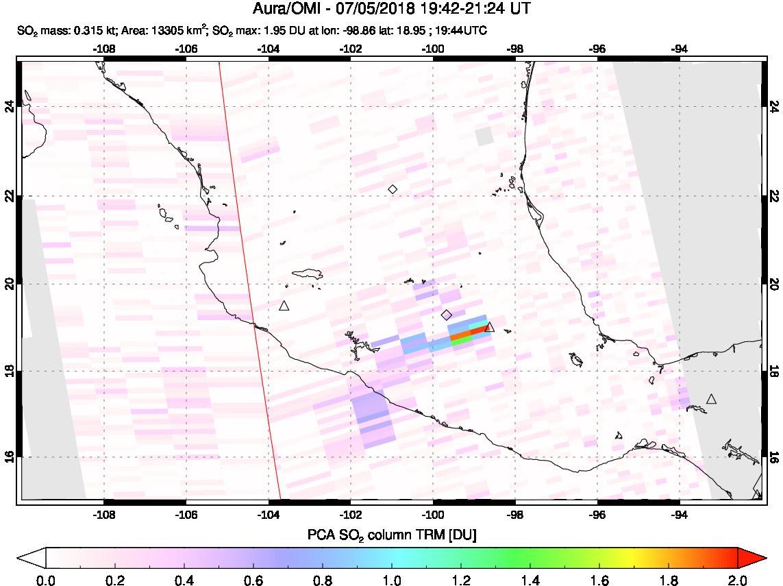 A sulfur dioxide image over Mexico on Jul 05, 2018.
