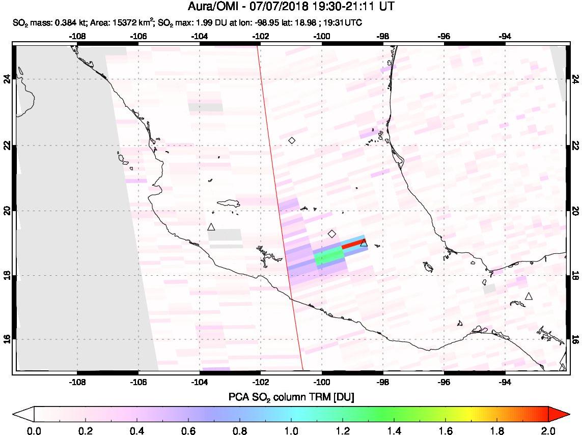 A sulfur dioxide image over Mexico on Jul 07, 2018.