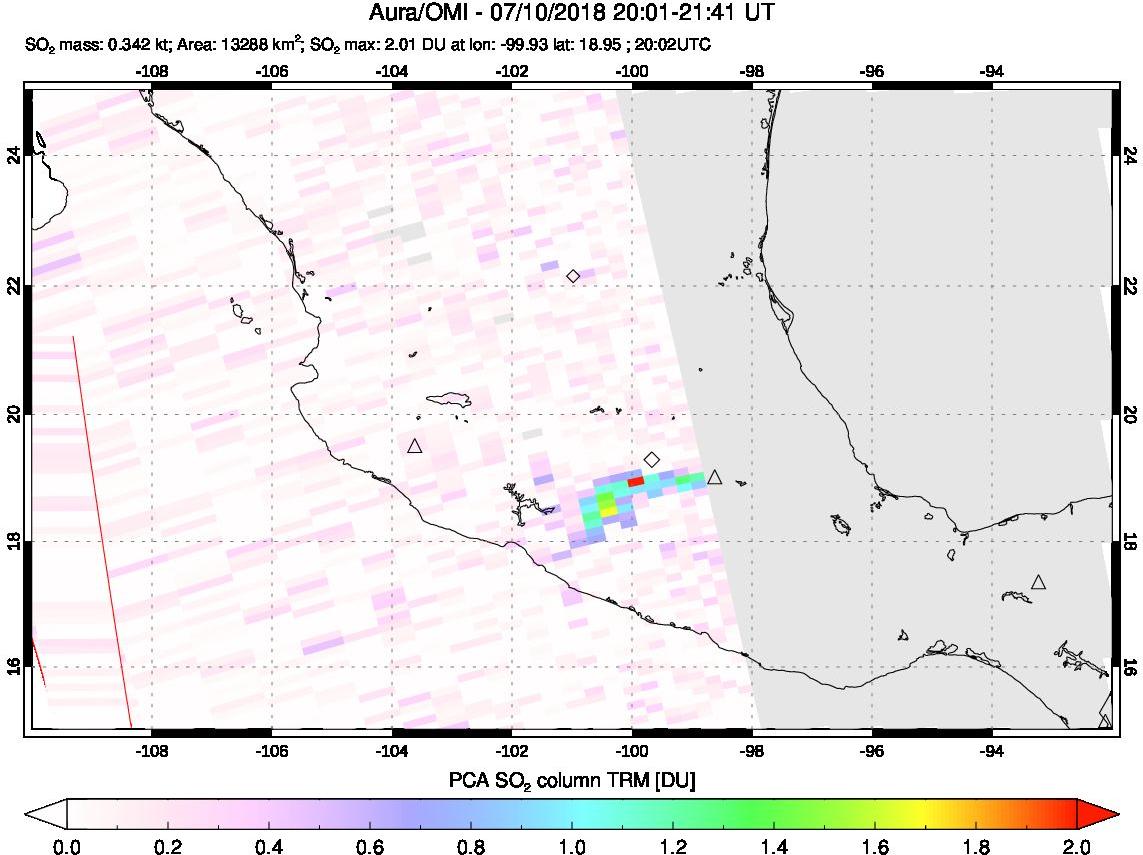 A sulfur dioxide image over Mexico on Jul 10, 2018.