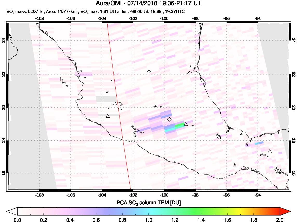 A sulfur dioxide image over Mexico on Jul 14, 2018.