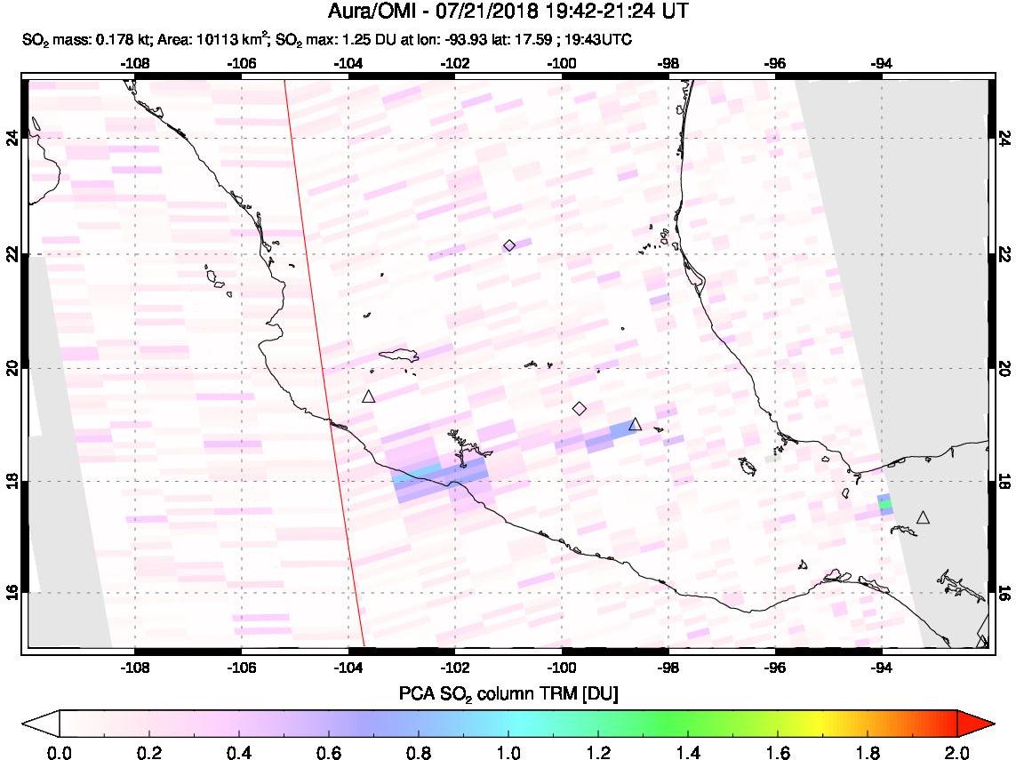 A sulfur dioxide image over Mexico on Jul 21, 2018.
