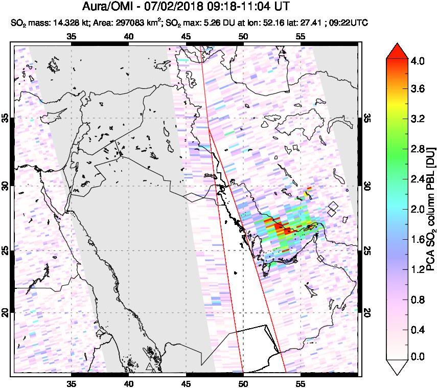 A sulfur dioxide image over Middle East on Jul 02, 2018.