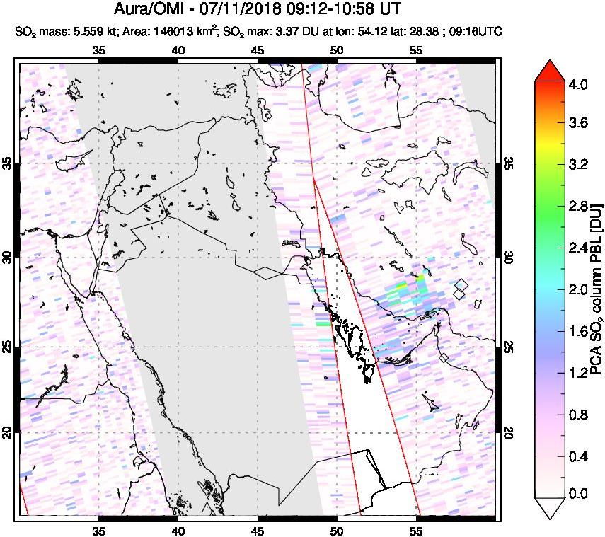 A sulfur dioxide image over Middle East on Jul 11, 2018.