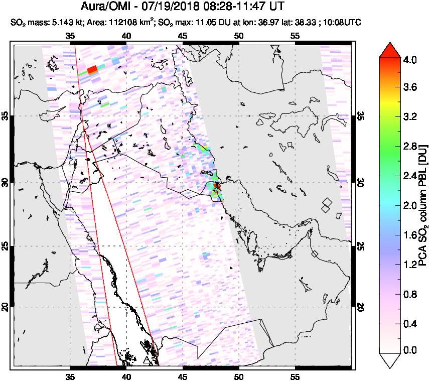 A sulfur dioxide image over Middle East on Jul 19, 2018.