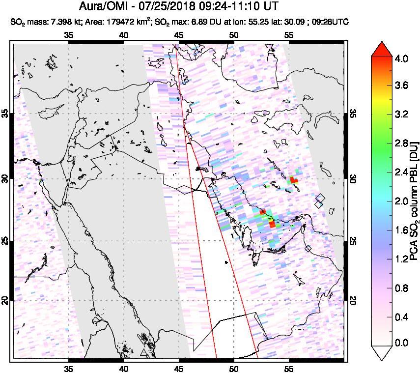 A sulfur dioxide image over Middle East on Jul 25, 2018.