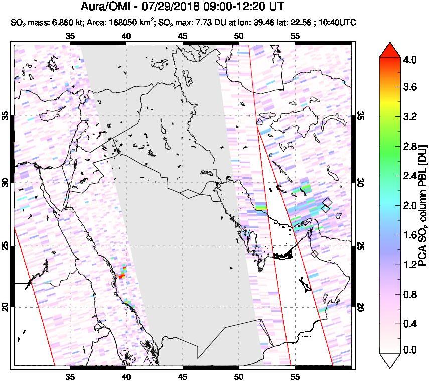 A sulfur dioxide image over Middle East on Jul 29, 2018.