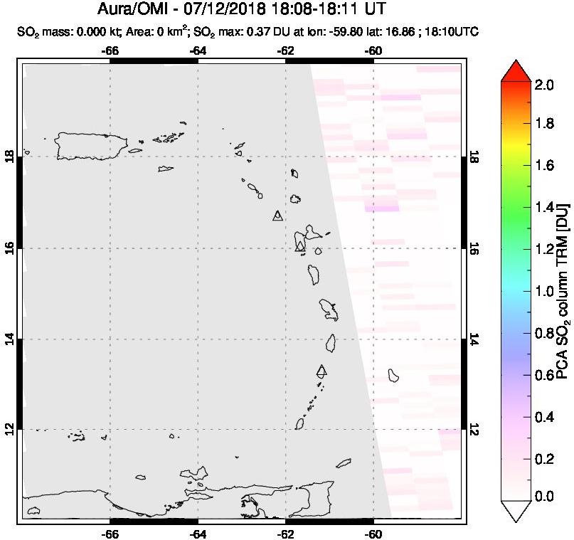 A sulfur dioxide image over Montserrat, West Indies on Jul 12, 2018.