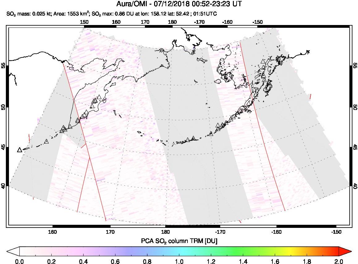 A sulfur dioxide image over North Pacific on Jul 12, 2018.