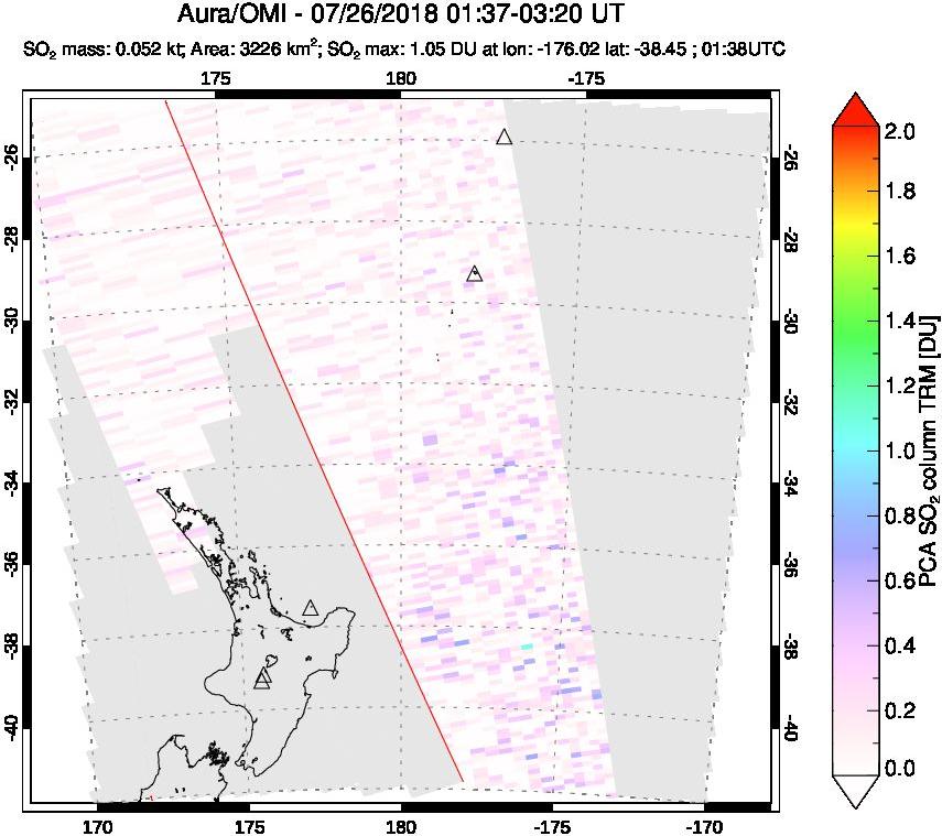 A sulfur dioxide image over New Zealand on Jul 26, 2018.