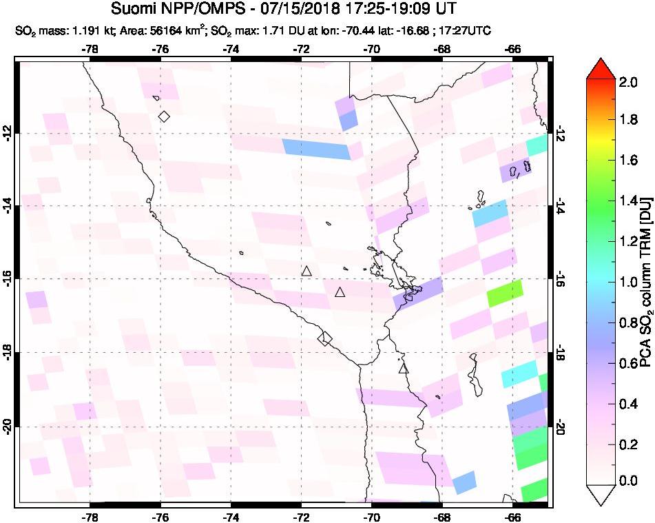 A sulfur dioxide image over Peru on Jul 15, 2018.