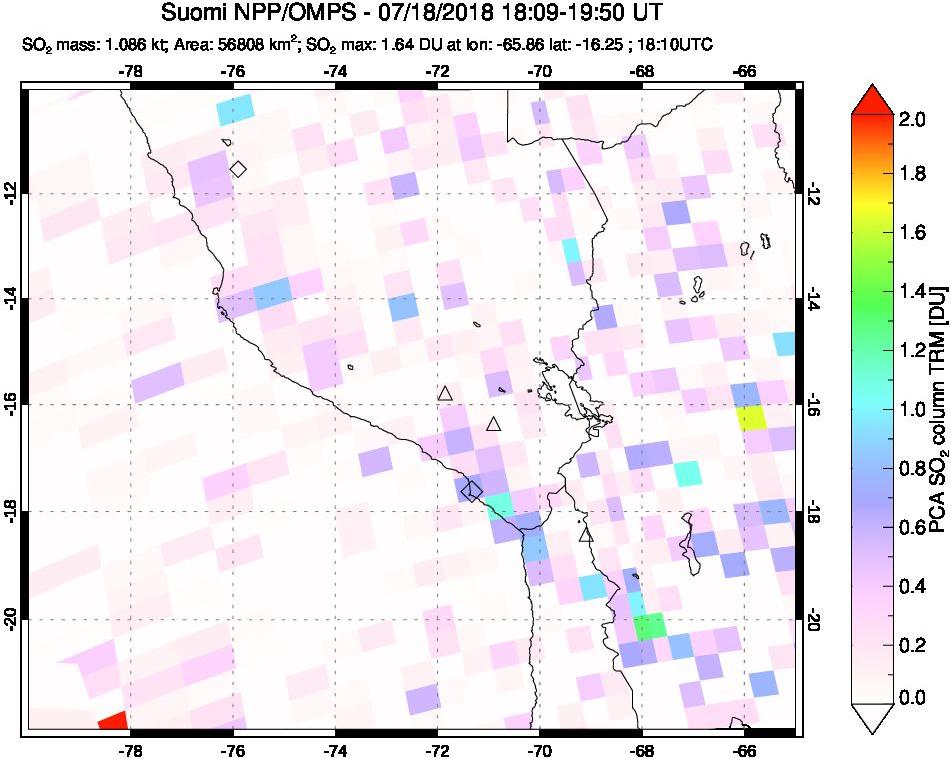 A sulfur dioxide image over Peru on Jul 18, 2018.