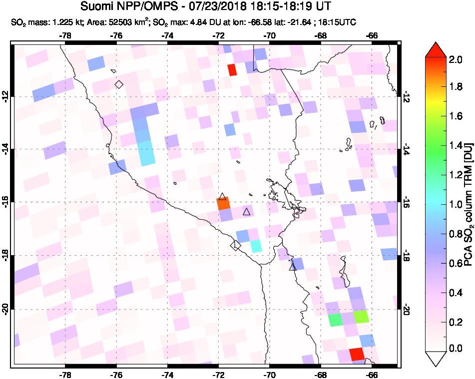 A sulfur dioxide image over Peru on Jul 23, 2018.