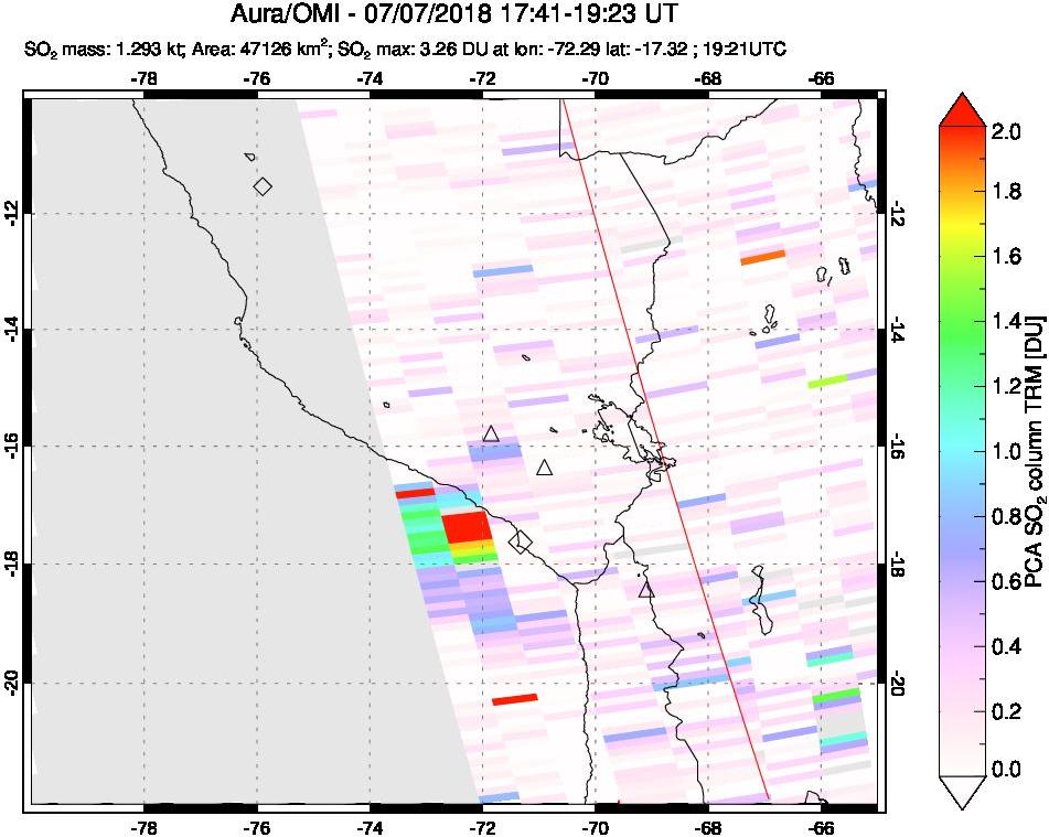 A sulfur dioxide image over Peru on Jul 07, 2018.