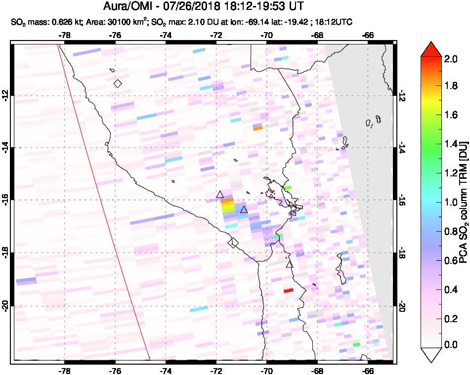 A sulfur dioxide image over Peru on Jul 26, 2018.