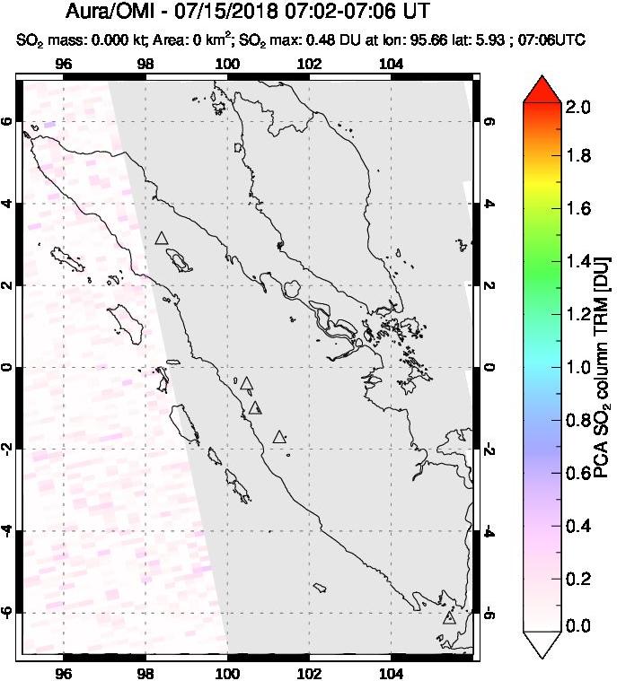 A sulfur dioxide image over Sumatra, Indonesia on Jul 15, 2018.