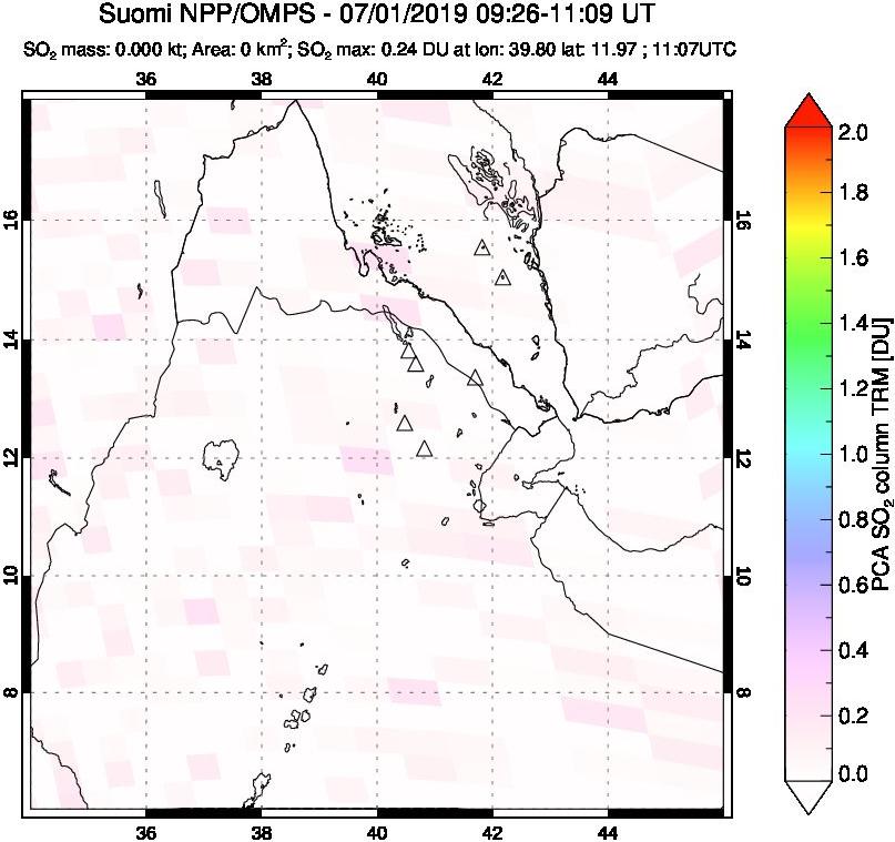 A sulfur dioxide image over Afar and southern Red Sea on Jul 01, 2019.