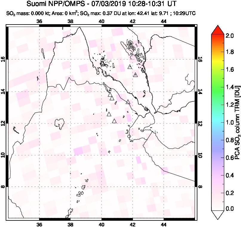 A sulfur dioxide image over Afar and southern Red Sea on Jul 03, 2019.