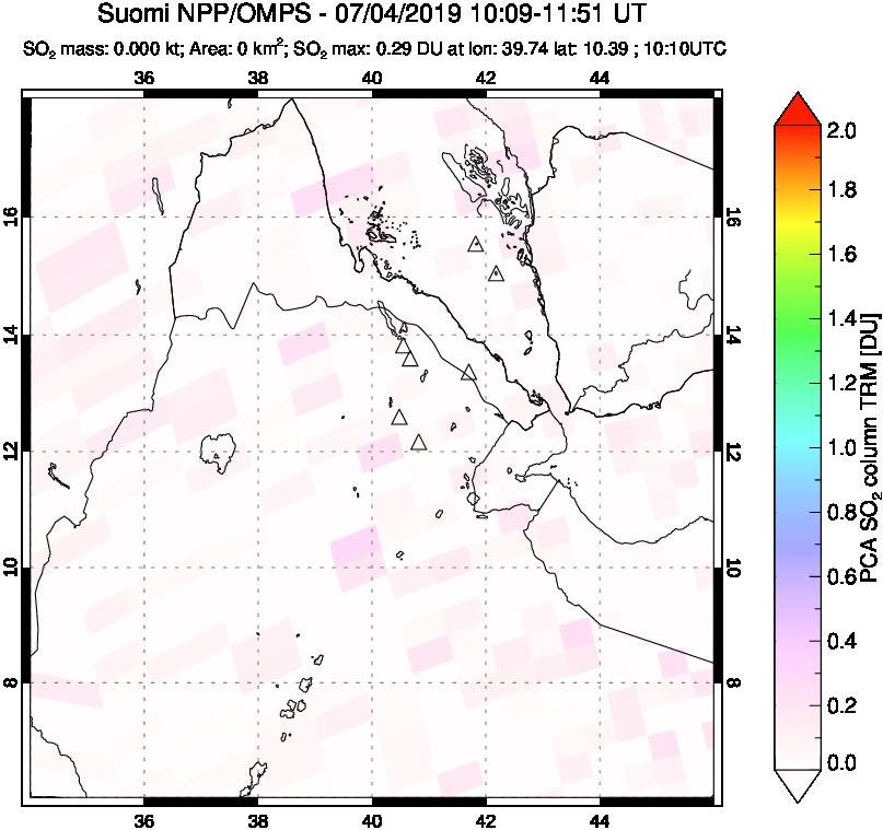 A sulfur dioxide image over Afar and southern Red Sea on Jul 04, 2019.