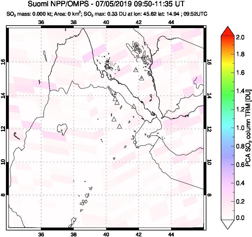 A sulfur dioxide image over Afar and southern Red Sea on Jul 05, 2019.