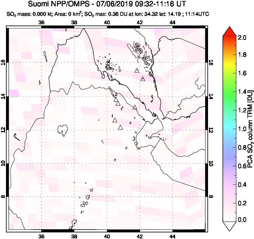 A sulfur dioxide image over Afar and southern Red Sea on Jul 06, 2019.