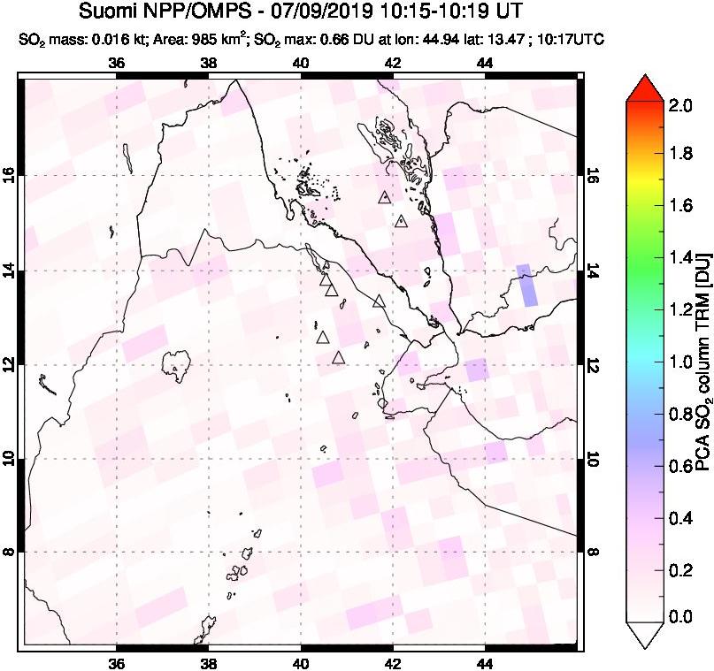 A sulfur dioxide image over Afar and southern Red Sea on Jul 09, 2019.