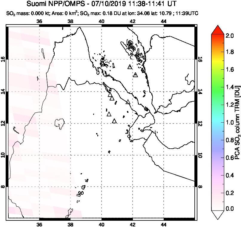 A sulfur dioxide image over Afar and southern Red Sea on Jul 10, 2019.