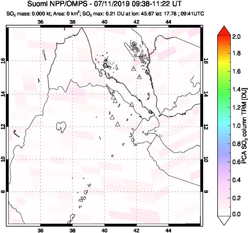 A sulfur dioxide image over Afar and southern Red Sea on Jul 11, 2019.