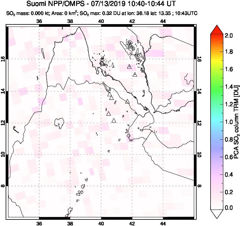 A sulfur dioxide image over Afar and southern Red Sea on Jul 13, 2019.