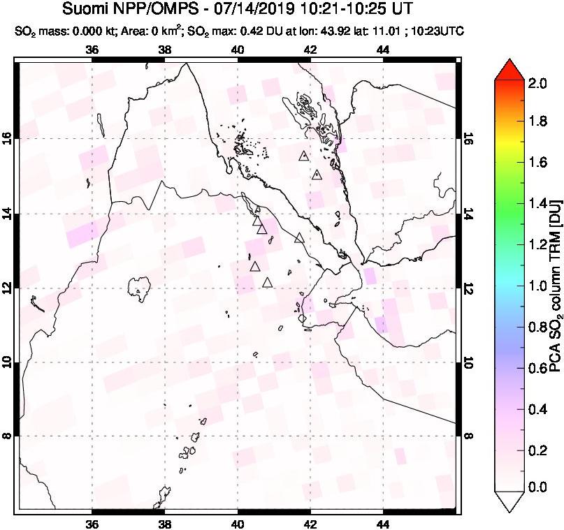 A sulfur dioxide image over Afar and southern Red Sea on Jul 14, 2019.