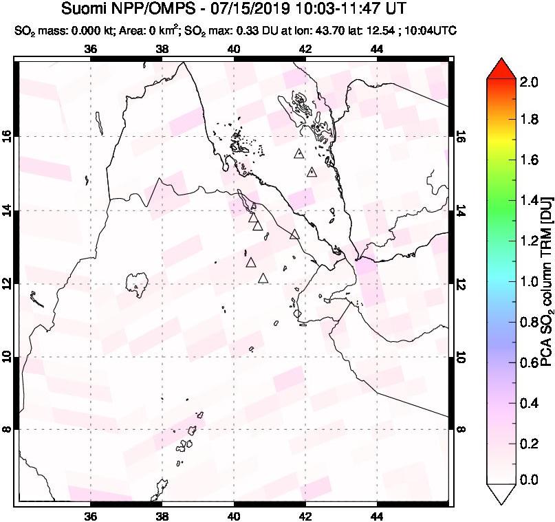 A sulfur dioxide image over Afar and southern Red Sea on Jul 15, 2019.