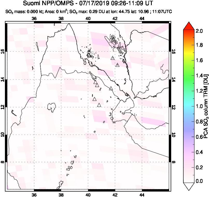 A sulfur dioxide image over Afar and southern Red Sea on Jul 17, 2019.