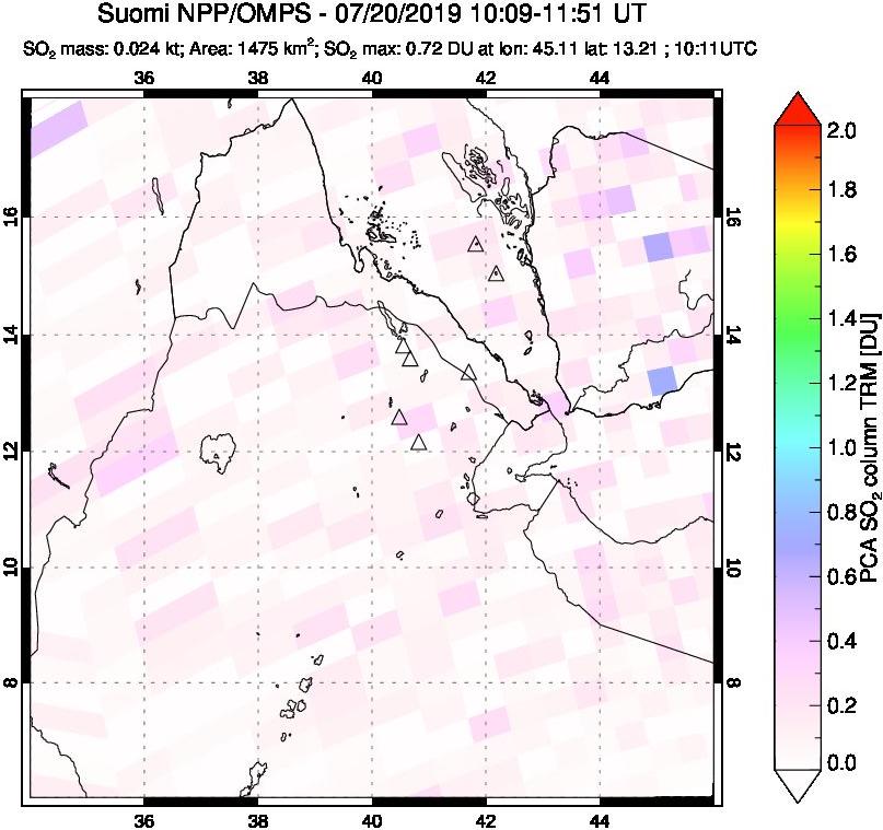 A sulfur dioxide image over Afar and southern Red Sea on Jul 20, 2019.