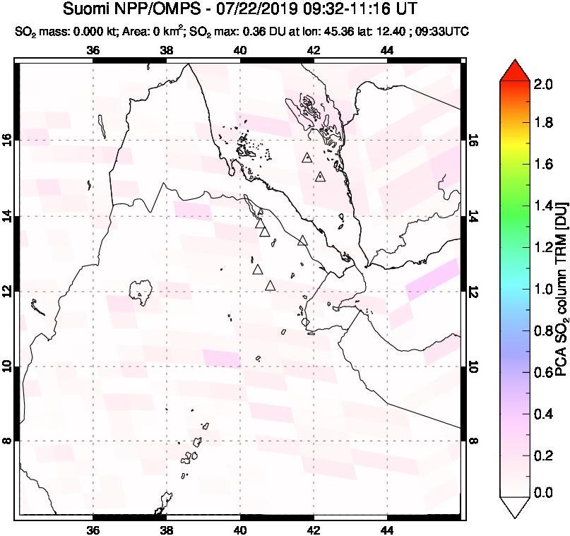 A sulfur dioxide image over Afar and southern Red Sea on Jul 22, 2019.