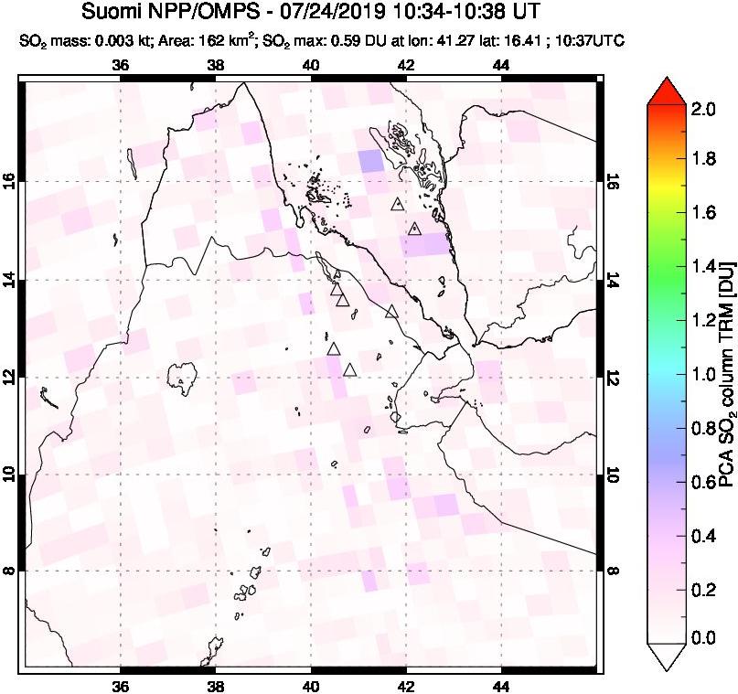 A sulfur dioxide image over Afar and southern Red Sea on Jul 24, 2019.