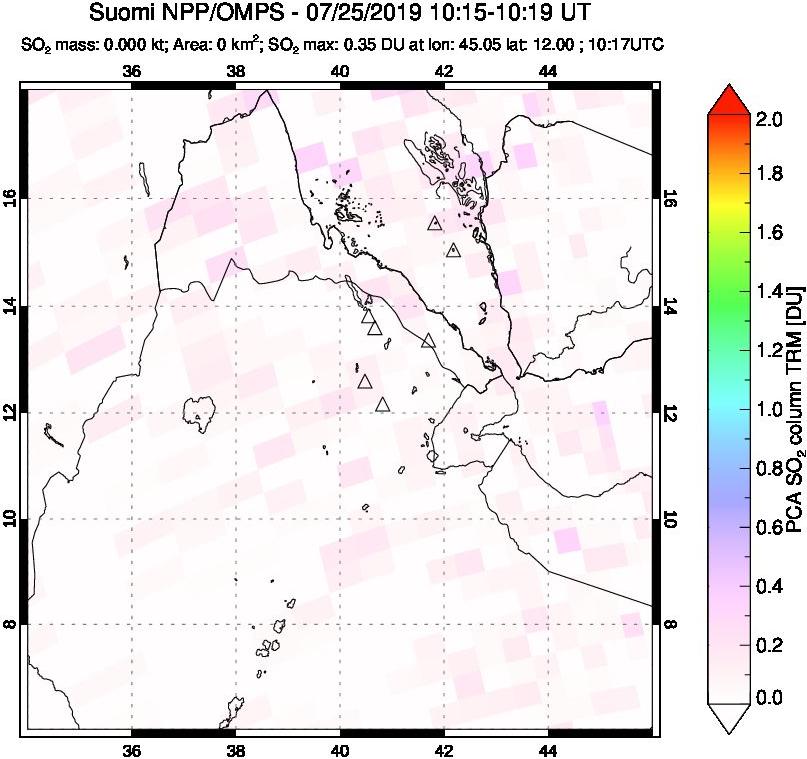 A sulfur dioxide image over Afar and southern Red Sea on Jul 25, 2019.