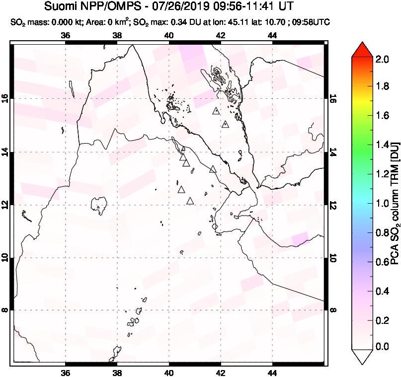 A sulfur dioxide image over Afar and southern Red Sea on Jul 26, 2019.