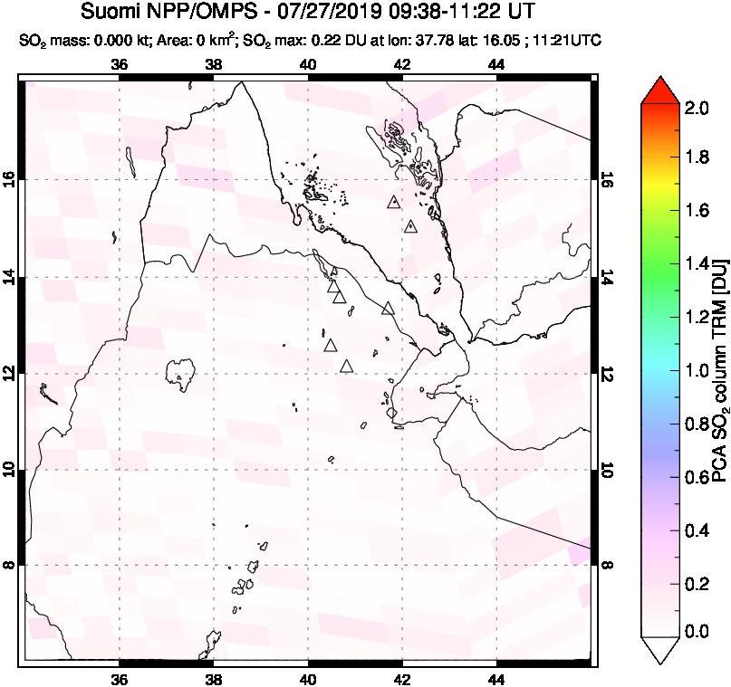 A sulfur dioxide image over Afar and southern Red Sea on Jul 27, 2019.