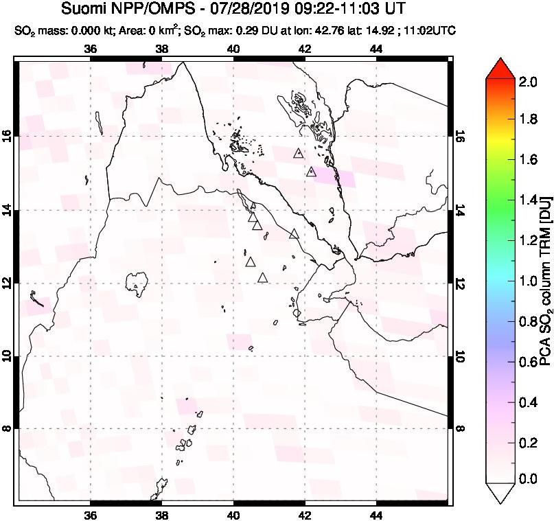 A sulfur dioxide image over Afar and southern Red Sea on Jul 28, 2019.