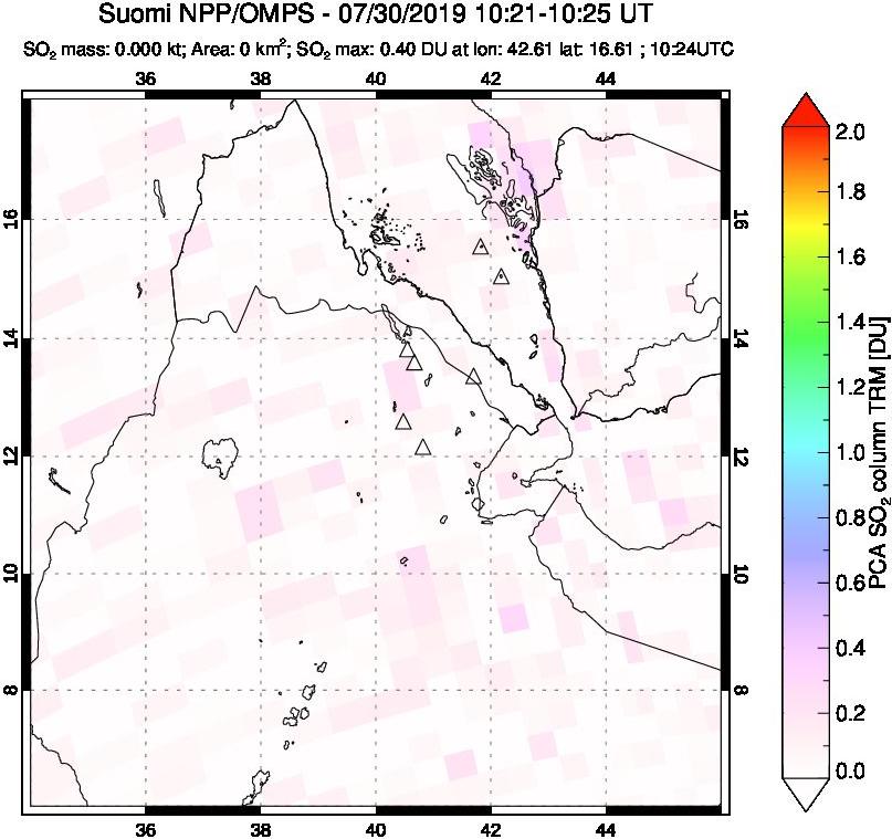 A sulfur dioxide image over Afar and southern Red Sea on Jul 30, 2019.