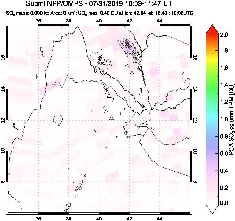 A sulfur dioxide image over Afar and southern Red Sea on Jul 31, 2019.