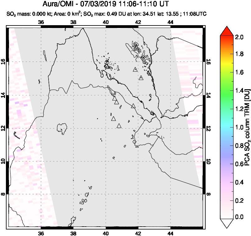 A sulfur dioxide image over Afar and southern Red Sea on Jul 03, 2019.