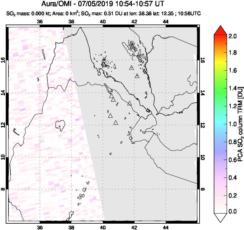 A sulfur dioxide image over Afar and southern Red Sea on Jul 05, 2019.