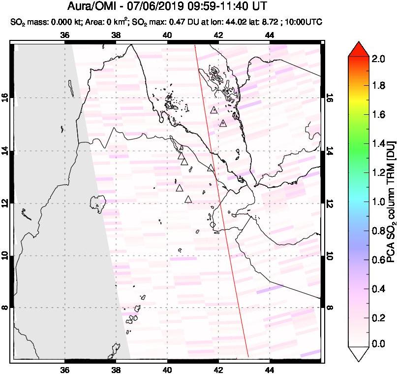 A sulfur dioxide image over Afar and southern Red Sea on Jul 06, 2019.