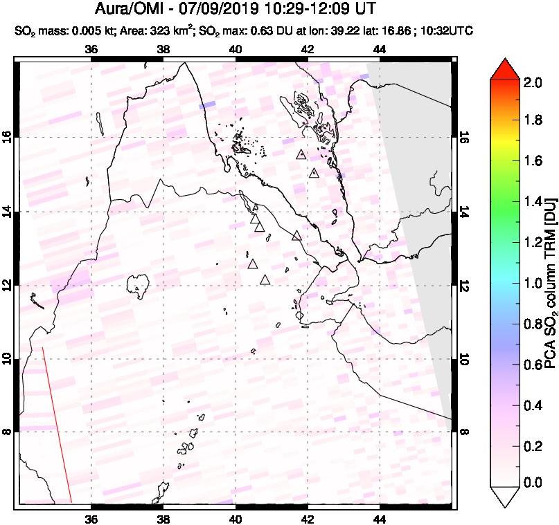 A sulfur dioxide image over Afar and southern Red Sea on Jul 09, 2019.