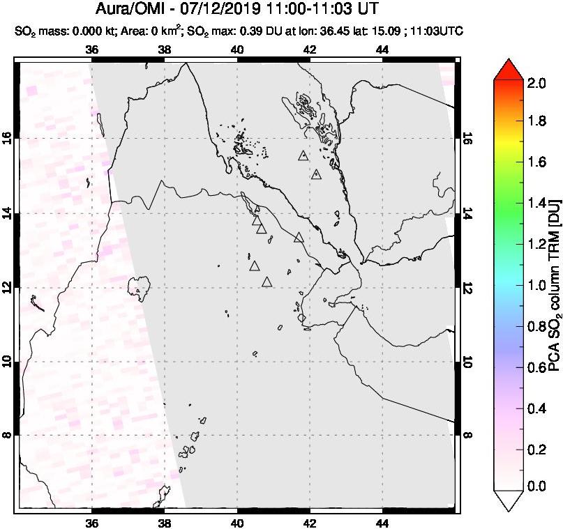 A sulfur dioxide image over Afar and southern Red Sea on Jul 12, 2019.