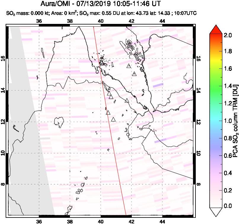 A sulfur dioxide image over Afar and southern Red Sea on Jul 13, 2019.